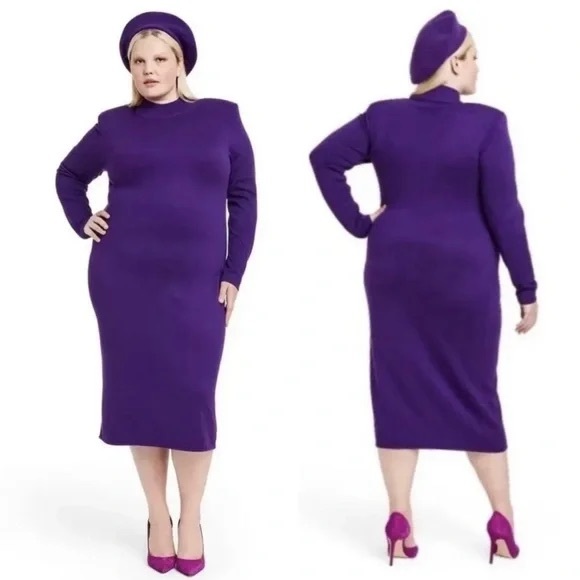 SERGIO HUDSON x Target Purple Strong Shoulder Sweater Midi Dress 1X - Picture 3 of 6